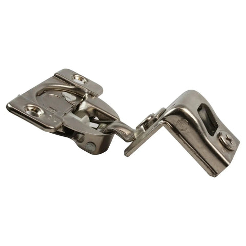 Two Pack Soft Close Cabinet Hinges for Face Frame One And A Half Inch Overlay with 108 Degree Opening Screw On Compact 45mm Hole Pattern 3 Way Adjustment Rok Hardware Grass TEC 864 04549A15 Made In USA side view
