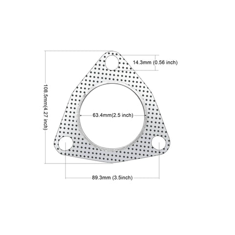Exhaust flange gasket, 2.5 inch bore (63.4mm), 3-bolt pattern, graphite with fire ring, 2 pcs