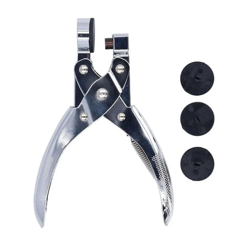 Handheld Single Hole Paper Punch For Scrapbooking And Office Use, Metal Circle Punch with spare parts, silver finish, shown with extra discs