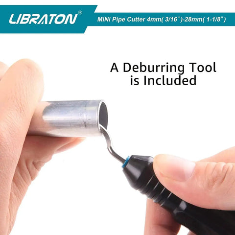 Compact Mini Tubing Cutter For Copper Aluminum And Thin Stainless Steel Pipes Three Sixteenths To One And One Eighth Inch With Deburring Tool Heavy Duty Portable Pipe Cutter For Tight Spaces From Libraton being used on a metal pipe