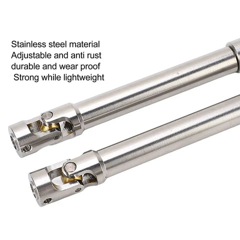 Two Pack Stainless Steel M4 RC Drive Shaft For 1/10 Scale Crawlers with brass ball joint, six-tooth spline, shown side by side