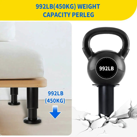 Heavy Duty Adjustable Furniture Support Legs Set 4 Pack With Screws Height Range 3.15 To 4.72 Inches supporting bed and weight