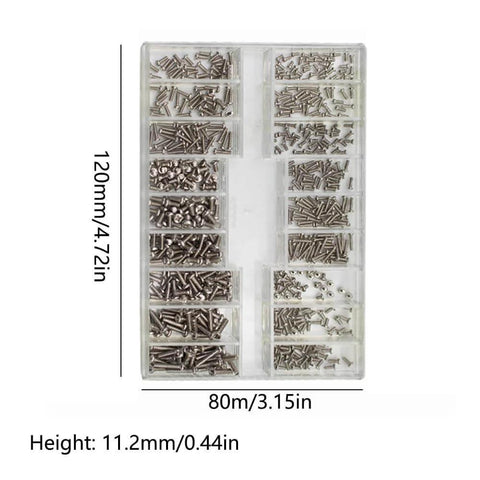 Top view of 500Pcs Standard M4 High Hardness Wood Screws Assortment Kit With Phillips Drive Flat Head in a labeled storage box