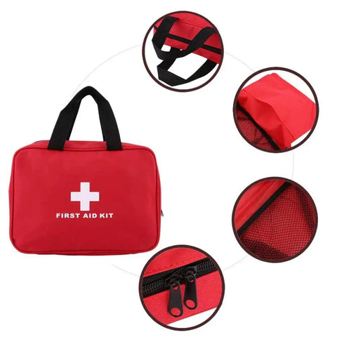 Red Empty First Aid Kit Bag For Travel And Home Lightweight Nylon Medical Organizer waterproof nylon material, zipper, mesh pockets