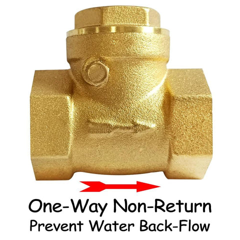 Brass 1/2 in horizontal swing check valve with female threads, one-way water backflow preventer.