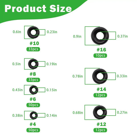 Chart displaying sizes of Black Finish Stainless Steel Countersunk Cup Washers Set, Heavy Duty 304 Stainless, Sizes #4 to #16