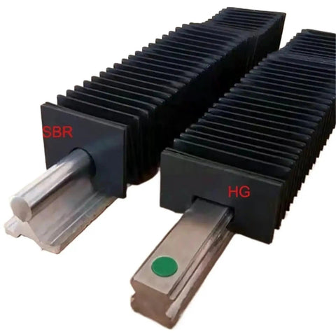 Universal Rail Dust Cover Bellows for SBR Linear Rails 12 16 20 25 30 800mm length, installed on guide rails with black accordion design.