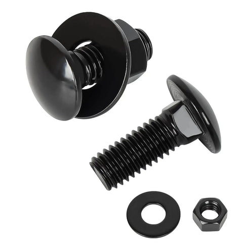 3/8-16 Carriage Bolt Kit in Stainless Steel 304 With Full Thread Bolts, Nuts, and Flat Washers, Round Head Square Neck, Black Finish
