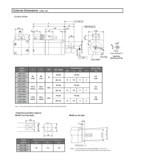 CHUNYE servo motor SGMJV-01A3A6S technical schematic with external dimensions and mounting hole details