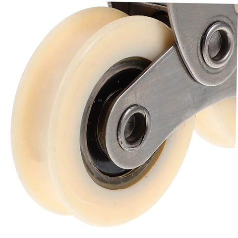 Close-up of 2 Pack Heavy Duty Aluminum Sliding Door Rollers With Stainless Steel Wheels For Windows Patio Doors Closets And Cabinets Replacement Pulley For Wardrobe Tracks Easy Glide And Smooth Operation On Sliding Doors.