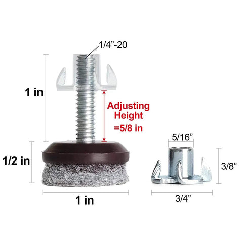 No More Wobbly Tables And Chairs With Adjustable Furniture Levelers Featuring High Density Felt Pads, 1/4-20 Threaded Shank T Nuts