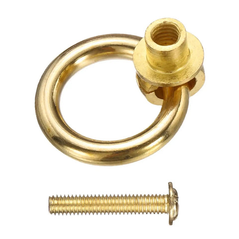 Brass Ring Drawer Pulls Set 2 Pieces 0.79 Inch Gold Tone Cabinet Knobs And Drawer Rings With Screws For Dresser Closet Cupboard