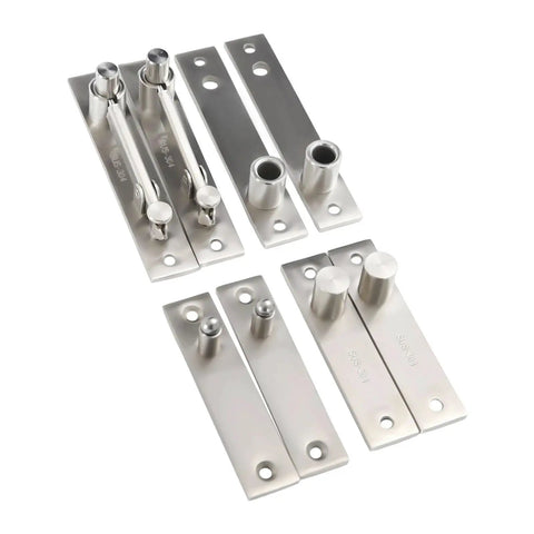 Pivot Hinge 2 Sets Heavy Duty Hidden Door Hinge For Bookcase Cabinets Sleek Center Hung 360 Degree Rotation Shaft With Easy Installation And Secret Hardware For Modern Minimalist Interiors, stainless steel components displayed.