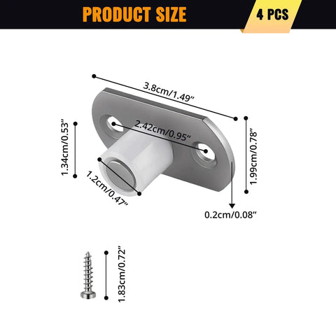 Heavy Duty Sliding Barn Door Floor Guide With Nylon Wheel 4 Pcs Pocket Door Bottom Guide Rollers Durable Floor Guide Bracket Metal Hardware With M4 Screws For Home Furniture Doors Closet, side view with dimensions