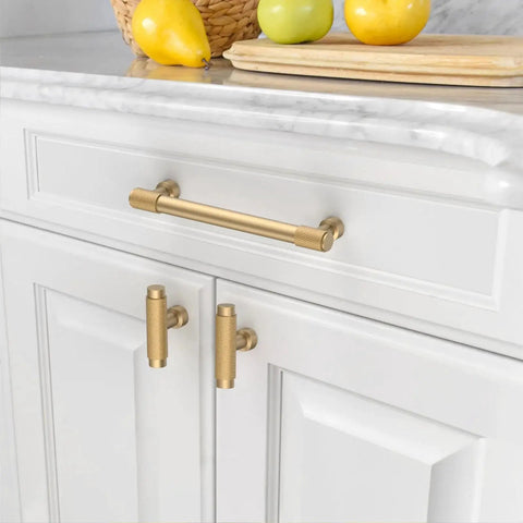 Kitchen view of 10 Pack 5 Inch Champagne Bronze Cabinet Pulls Knurled Handles For Cabinets And Drawers 128 Mm Hole Centers Durable Solid Metal