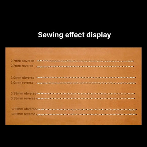 Sewing effect display on leather showing stitch variations made by Leather Chisel And Pricking Iron Set Pro Grade Die Steel Puncher.