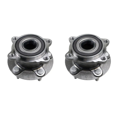 Front view of two metal wheel hub bearings for Four Piece Front And Rear Wheel Bearing And Hub Assembly Kit For Mitsubishi Lancer 2008 2009 2010 2011 2012 Replacement 3785A019 MR594979 Durable Wheel Hub Bearings With Easy Install Plug And Play And OEM Style Fit