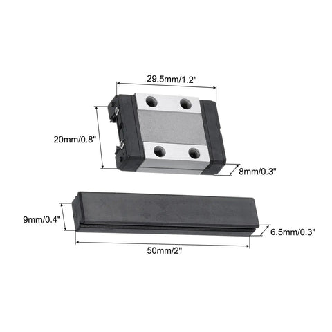 MGN9C Bearing Steel Carriage Block With Plastic Anti Fall Strip for 9mm Linear Motion Slide Rail Guide, dimensions shown