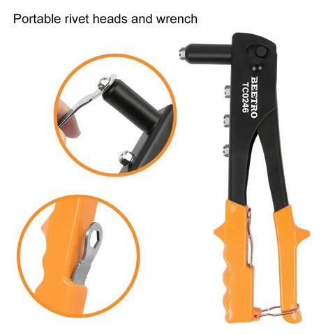 Heavy Duty Hand Rivet Gun Kit With Four Rivet Sizes 3/32 In 1/8 In 5/32 In And 3/16 In Includes 100 Rivets And Four Replaceable Heads Durable Metal
