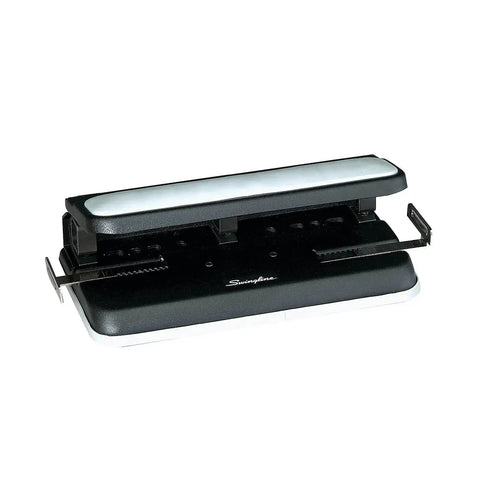 Heavy Duty 2 To 7 Hole Punch With Adjustable Head And Easy Touch Handle 32 Sheet Capacity All Metal Construction Black And Gray