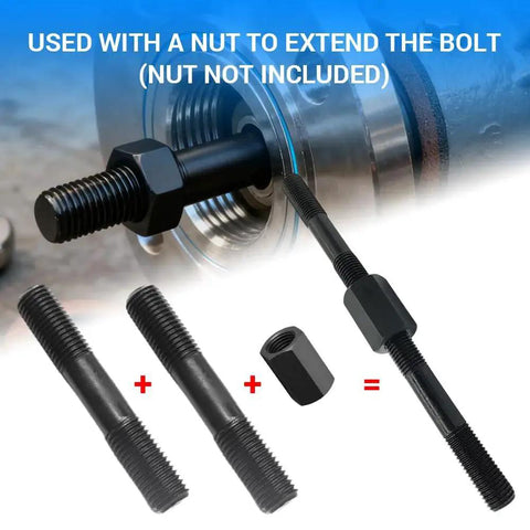 M10x120mm Double End Threaded Stud 10 Pack, Grade 8.8 Carbon Steel Black Oxide shown installed with nut in machinery.