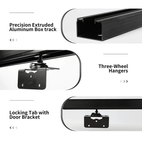 72 Inch Aluminum Pocket Door Track Kit For Ceiling Mount Box Rail Sliding Hardware with three-wheel hangers and locking tab