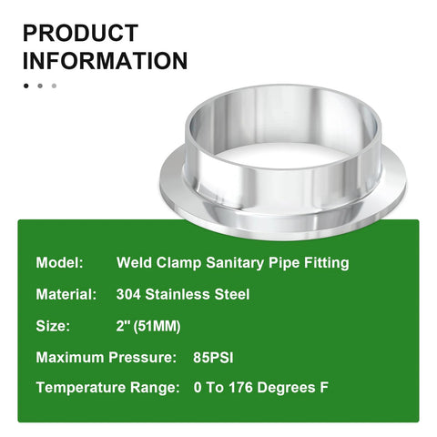 2-inch sanitary weld-clamp ferrule in 304 stainless steel for pipe fitting