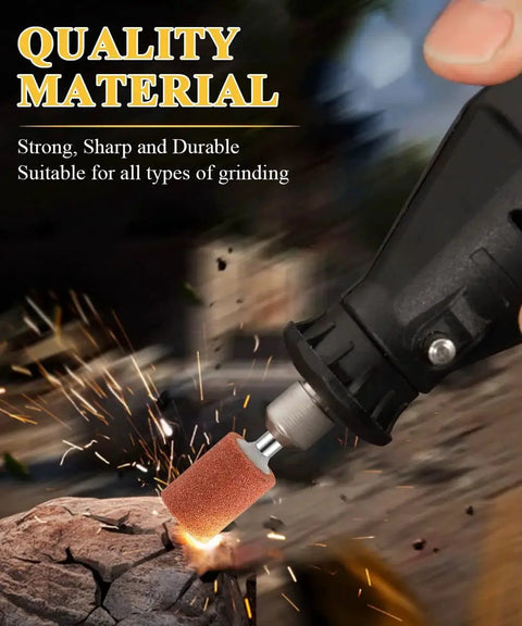 Rotary Tool Sanding Bits Set for Dremel 42 Pcs with One Eighth Inch Shank Aluminum Oxide used for grinding metal.