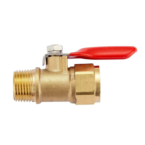 Heavy Duty Brass Inline Mini Ball Valve Set, 2 Pack, 3/8 NPT Male To 3/8 NPT Female Fittings, 180 Degree Handle, Side View