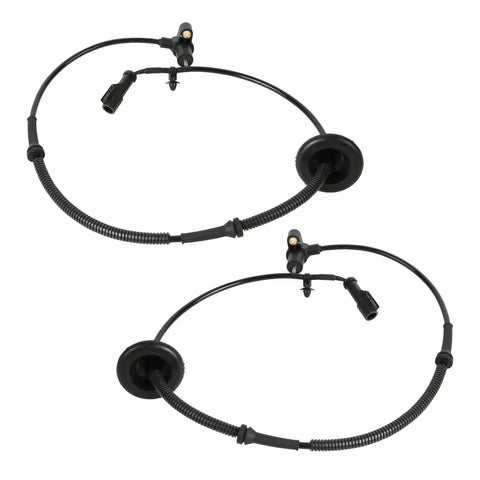 Two black ABS wheel speed sensors with wiring for rear left and right on Ford Mustang 1999-2004.