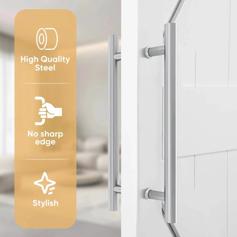 16 Inch Push Pull Door Handle Double Sided H Shape Stainless Steel For Sliding And Swing Doors Heavy Duty Silver Finish