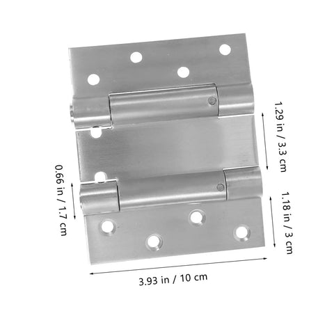 Heavy Duty Double Swing Self Closing Door Hinges for Outdoor Gates and Garage Doors Easy Install High Load Capacity Stainless Steel Spring Loaded Hinges Built to Last for Backyard Security and Weatherproof Outdoor Doors, shown with dimensions.