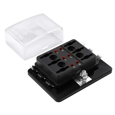 6 Way DC 12 To 32V Blade Fuse Box Holder With LED Warning Light And Protective Cover For Automotive Car Boat Marine Trike Plus Detailed Instruction Manual