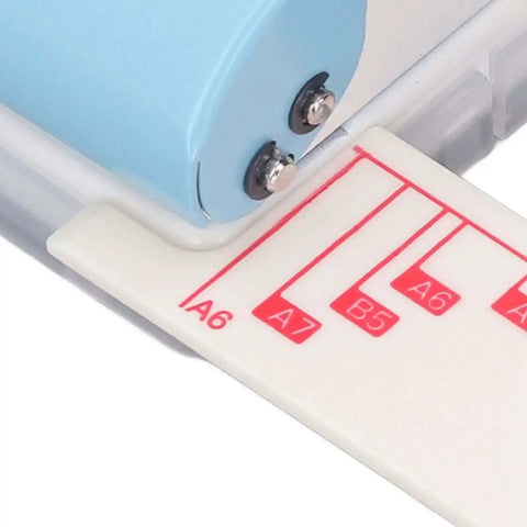 3 Hole Paper Punch Handheld DIY Hole Puncher With 5 Sheets Capacity Punch A4 To A7 Papers Light Blue Cover No Fuss Align Scale close-up