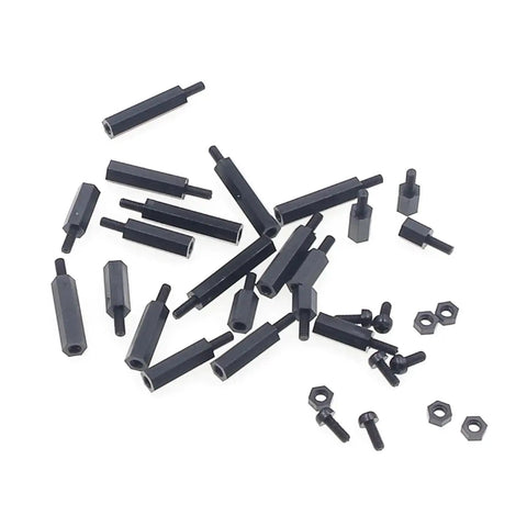 320 Piece M2.5 Nylon Hex Spacer Standoff Kit With Screws And Nuts In Black For DIYers And Makers Assorted spacers on display