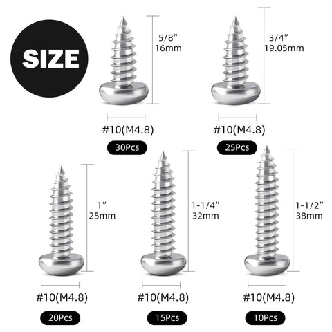 Go-To Assorted Self Tapping Screws Kit For Wood And Drywall With 100 Pcs Of 304 Stainless Steel Truss Head Sheet Metal Screws In Five Sizes