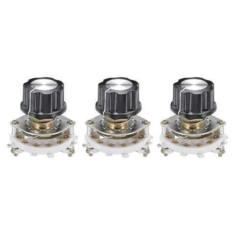 Pack of 3 1 Pole 6 Position Rotary Switches, 42mm diameter, 9.8mm thread, ideal for TV, radio, home audio, and machinery projects.