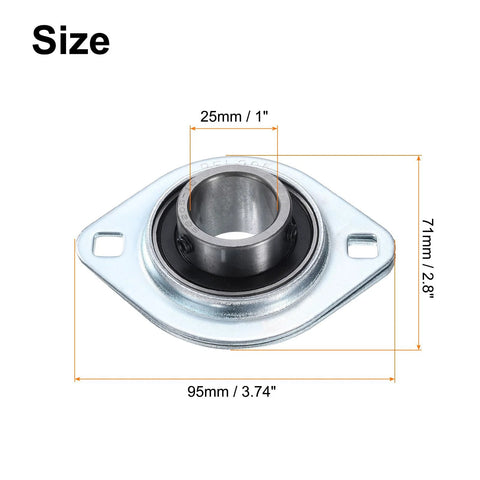 Pillow block bearing, steel flange-mounted housing, 1 in bore, with mounting flanges (front view)