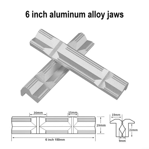 6 inch V-Type Aluminum Alloy Vise Jaws For CNC Milling, Magnetic Workholding Fixture, with detailed measurements and side view.