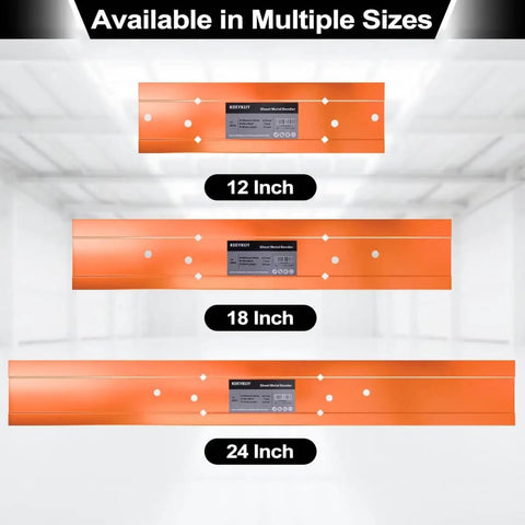 Sheet Metal Bender Folding Tool Hand Seamer For HVAC Ductwork Roofing And Metal Panels 18 Inch With Three Eighths Inch And One Inch Fold Depth Beefy Steel Brake In Bright Orange Finish, available in 12, 18, and 24 inch sizes.
