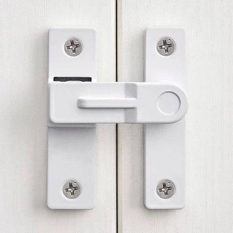 White Flip Barn Door Lock With 180 Degree Privacy Latch And Zinc Alloy Security Hardware for barn doors; front view