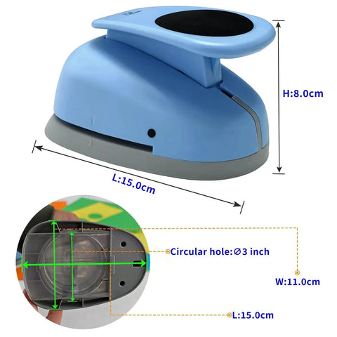 Blue XL 3 Inch Circle Punch For Paper Crafts And Scrapbooking Easy To Use Spring Action Lever Cutter