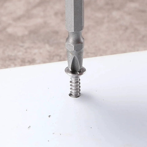 Number Ten By One And A Half Inch Sheet Metal Screws, 410 Stainless Steel Flat Head Self Tapping Tek Screws being installed on metal