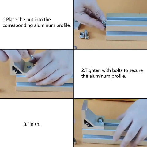 Step-by-step installation of Drop-In T-Nut 1/4-20 Threaded Steel for Aluminum Extrusion Profiles and Rails Fits 15 and 40 Series T-Slot