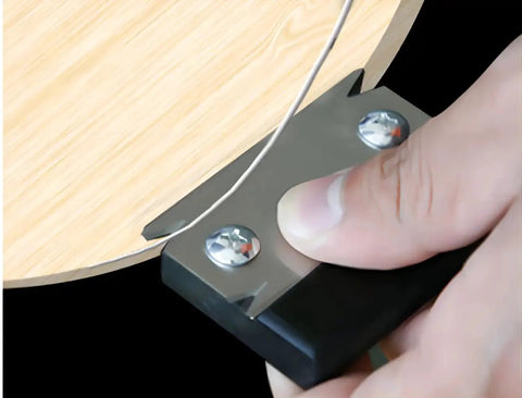 Pro Grade Woodworking Edge Trimmer For Burrs Edge Banding Cutter in use on wood, showing close-up of hand trimming edge.