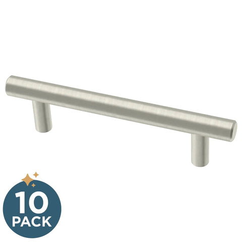 Stainless Steel Cabinet Pulls Set of 10 With 3.75 Inch Center To Center Mounting, modern bar handle, displayed in packaging