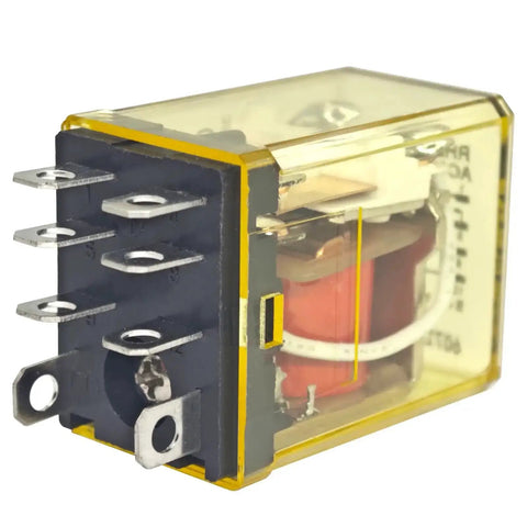Two Pack 110 To 120 Volt AC Power Relay DPDT 10 Amp Plug In Socket Included For Easy Install, industrial control relay close-up view