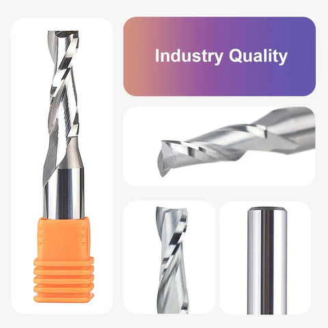 Upcut Spiral Router Bits For Woodworking, Three Eighths Inch Cutting Diameter, One Half Inch Shank, HRC55 Solid Carbide CNC End Mill