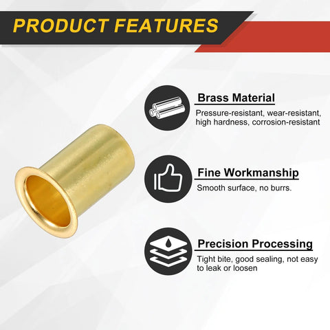 Brass compression sleeve ferrule for 9mm (3/8") tube ID; insert tube support for water, oil, and air piping.