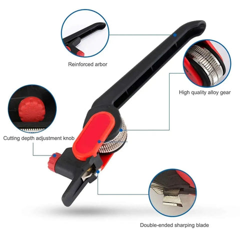 Pliers Cable Stripper With Adjustable Depth Up To 5mm And Pro Grade Replaceable, Dual Sided Blades, detailed view showing labeled parts